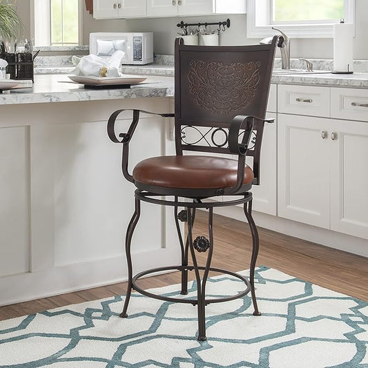 Powell Company Big & Tall Copper Stamped Back Arms by Powell Big and Tall Counter Stool, 24" Seat Height, brown