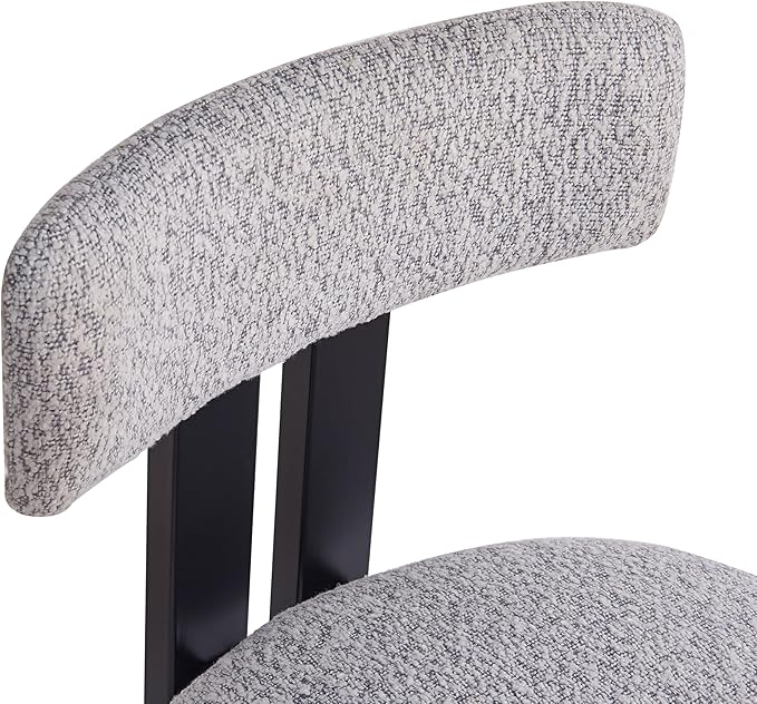Set of 2 Modern Round Bar Stools with Low Back, 26.5" Height Upholstered Fabric Seats and Black Iron Frame for Kitchen Island, Dining Counter, Home Bar,Black+ Gray