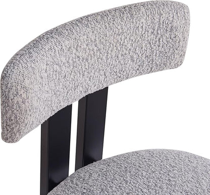 Set of 2 Modern Round Bar Stools with Low Back, 26.5" Height Upholstered Fabric Seats and Black Iron Frame for Kitchen Island, Dining Counter, Home Bar,Black+ Gray