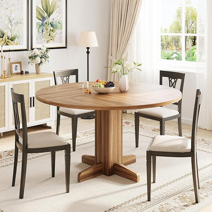 IDEALHOUSE Round Dining Table for 4-6 People, 47" Wood Kitchen Table with Sturdy Pedestal Base, Farmhouse Circle Dinner Tables for Dining Room, Living Room, Apartment, Walnut