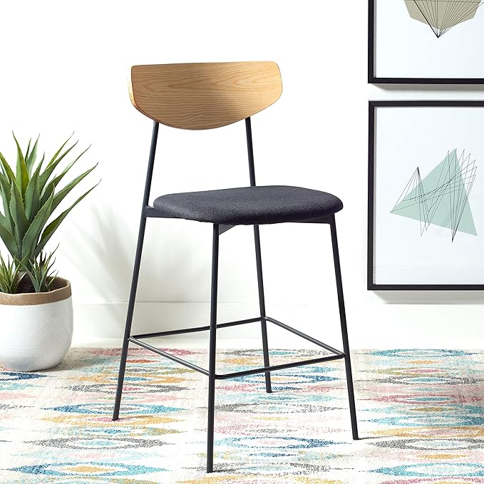 SAFAVIEH Home Collection Ryker Oak/Black 26-inch Counter Stool (Fully Assembled)