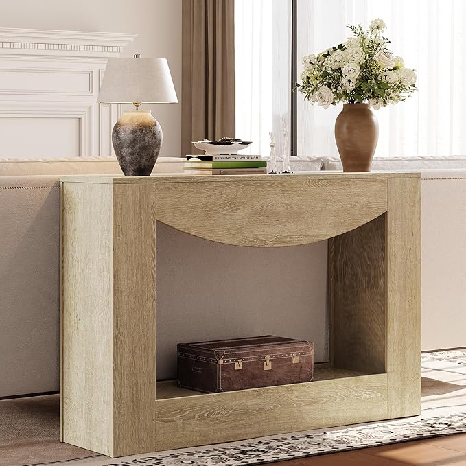 knoworld Farmhouse Console Table, 47 Inches Entryway Console Table with LED Light, Sofa Table Behind Couch, Wooden Accent Entryway Table for Living Room, Hallway