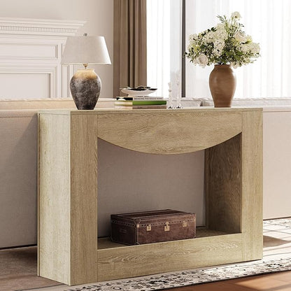 knoworld Farmhouse Console Table, 47 Inches Entryway Console Table with LED Light, Sofa Table Behind Couch, Wooden Accent Entryway Table for Living Room, Hallway