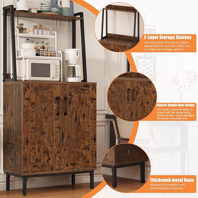 kepptory 51" Pantry Cabinet, Kitchen Pantry Storage Cabinet with, Storage Shelves, Modern Kitchen Hutch with Microwave Stand, Adjustable Shelves, Food Pantry Cabinet for Dining Room (Brown)
