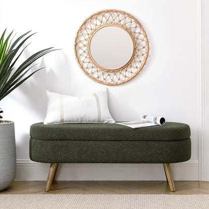 Modern Ottoman Bench with Storage - Versatile Bedside Pouf, Footstool, Toy Storage Ottoman for Bedroom, Living Room, Hallway Entryway, Multi-Use Furniture,Green-Foam