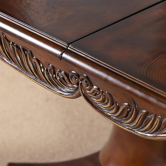 Furniture of America Adair Traditional Solid Wood 95-inch Expandable Dining Table with Double Pedestal and Carved Details, Seats up to 8, for Home, Kitchen, Living Room, Dark Cherry