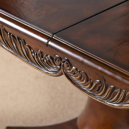 Furniture of America Adair Traditional Solid Wood 95-inch Expandable Dining Table with Double Pedestal and Carved Details, Seats up to 8, for Home, Kitchen, Living Room, Dark Cherry