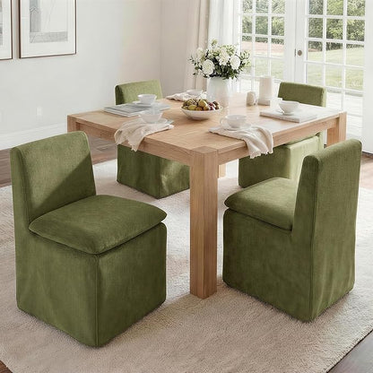 KISLOT Upholstered Dining Chairs Set of 2 with Casters, Modern Armless Kitchen Chairs with Removable Washable Cover, Chenille Velvet Fabric, Sturdy Metal & Wood Frame, 19.5" Seat Height, Green
