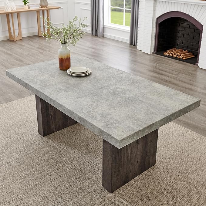 Roundhill Furniture Sorlen Modern 72" Dining Table with 3D Faux Concrete Top