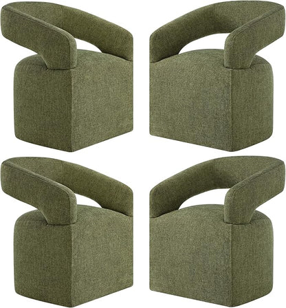 KISLOT Upholstered Dining Chairs with Casters, Modern Barrel Side Armchair with Rollers for Dining Room, Bedroom, Kitchen, Reading Room, Green, Set of 4