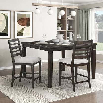 Lexicon Counter Height Chairs, Set of 2, Wood Frame, Ladder Back, Beige Textured Fabric Upholstered Dining Chairs with 25.5 Inches Seat Height, Bar Stools for Kitchen/Dining Room, Dark Espresso