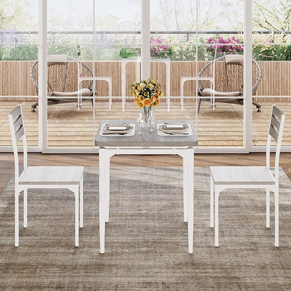 GarveeHome Dining Table Set for 2, Dining Table and Chairs Set of 2, 3 Piece Dining Table Set with Spiral Table Legs for Small Spaces Kitchen Apartment, Wash Grey