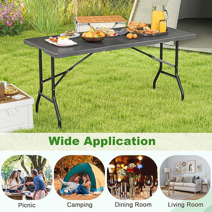 Tangkula 5FT Folding Table, Indoor Outdoor Foldable Plastic Table with HDPE Tabletop, Sturdy Metal Fame, Carrying Handle, 4-6 Person Picnic Table for Camping BBQ Party