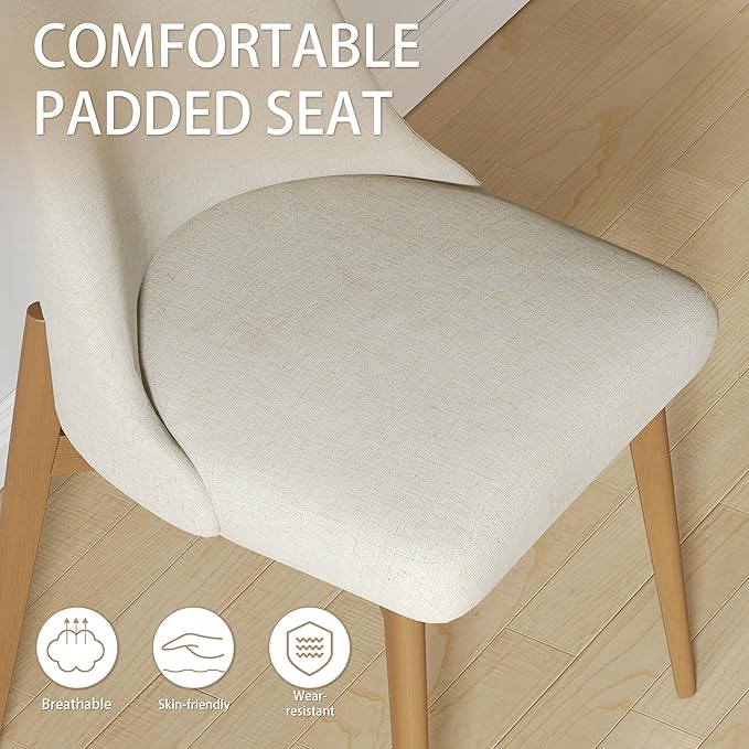 Casaphoria Upholstered Dining Chairs Set of 2, Mid Century Modern Fabric Kitchen Room Chairs with Solid Wood Legs & Comfortable Padded Seat, Ergonomic Side Chairs for Dining Room Living Room, Oak