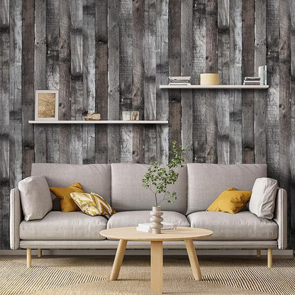 Yun-aeon Natural Wood-Dark Grey Wood Contact Paper Peel and Stick Wallpaper 17.3"x 80"Self Adhesive Removable Vintage Faux Wood Wall Paper Plank Shelf Home Decoration Kitchen Counter Cover Use