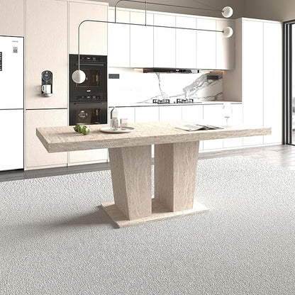 78.74" Extendable Dining Table for 6 8 10 Person, Modern Travertine Expandable Kitchen Table with Dual Column Pedestal Base, Large Rectangle Wooden Expanding Table for Kitchen Dining Conference Room