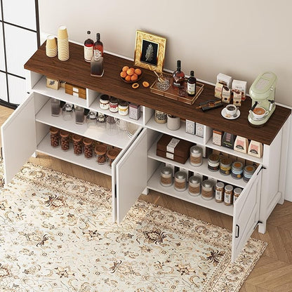 knoworld 63'' Buffet Sideboard with Storage Farmhouse with 4 Doors, Large Kitchen Storage Cabinet Wood Coffee Bar Cabinet Buffet Table with Shelves for Kitchen, Dining Room, Entryway