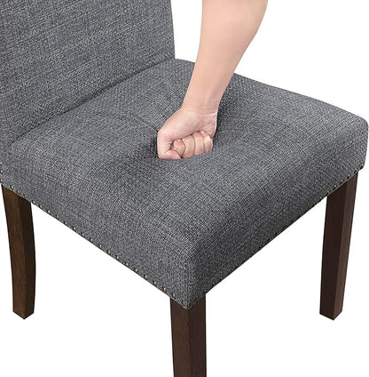 Lexicon Upholstered Dining Chairs Set of 2 - Soft Durable Fabric Armless High Back Kitchen Modern Dining Room Chairs for 2, Nailhead Trim Side, Brushed Brown Sturdy Wooden Frame, Easy Assembly, Gray