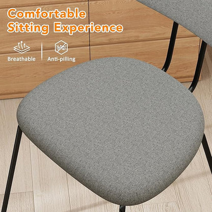 LSSPAID Dining Chairs Set of 4, Linen Fabric Upholstered Dining Room Chairs with Walnut Bentwood Back, Mid-Century Modern Kitchen Chairs with Adjustable Feet Pads, Grey