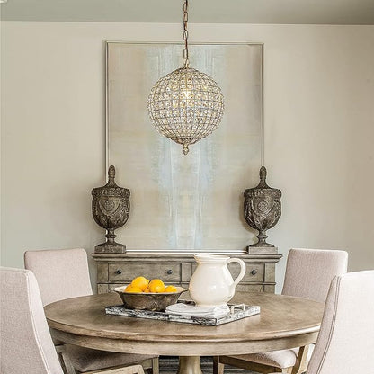 ALOADECOR 1-Light W12 in. Retro Antique Gold Globe Chandelier Small Crystal Vintage Cage-Style Shade Pendant Light for Kitchen Island Sphere Light Fixture for Bedoom