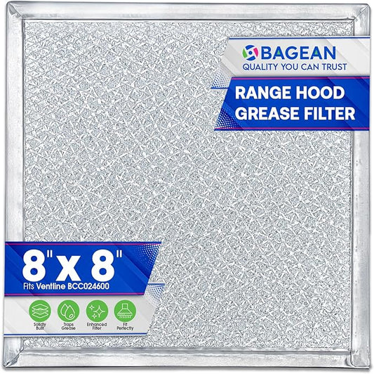 Bagean Stove Vent Filter 8x8 inch BCC024600 Compatible with Ventline Range Hood Filter Replacement for Kitchen Exhaust Fan - Aluminum Screen Blocks Grease & Filters Over Oven Air (1-Pack)