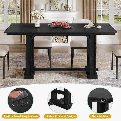 DWVO Farmhouse Dining Table for 6-8 People, 70" Long Kitchen Tables with Wooden Sturdy Legs, Large Rectangular Dinner Table for Kitchen, Dining Room, Living Room, Black