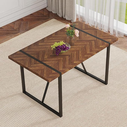55" Extendable Island Table, Rustic Dining Table with Metal Frame, Mid Century Dining Table for Kitchen Dining Living Room, Black,Brown