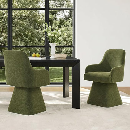 KISLOT Swivel Dining Chairs Set of 2, Mid Century Modern Chairs Fabric Upholstered Armchair with Armrest & Ergonomic Backrest for Dining Room, Kitchen, Bedroom, Living Room, Green, 2 Boxs
