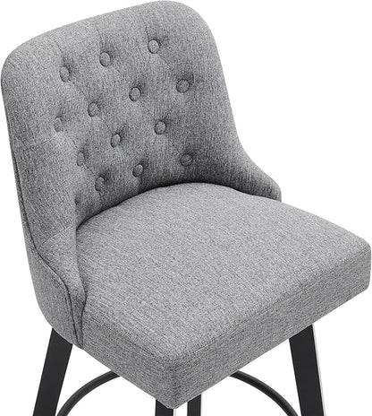KISLOT Swivel Counter Height Bar Stools Set of 4, 26" Upholstered Fabric Barstools with Back, Thick Seat and Square Solid Wood Legs for Kitchen Island Home Bar, Grey
