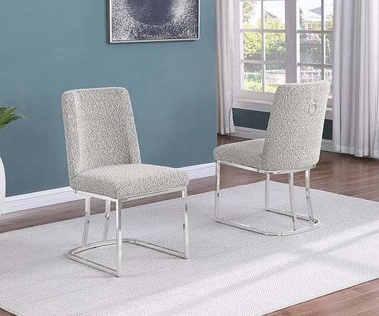 Modern Chairs Set of 2, Chrome Side Chairs & Counter Stools with Ring Pull Back, Luxury Upholstered Chairs for Kitchen Island, Dining Room & Home Bar (Boucle, Rich Gray/Silver, Side Chair)