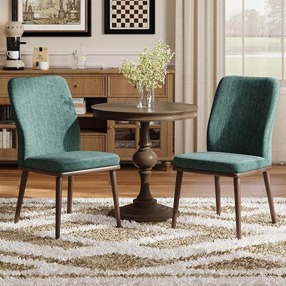 MALOL Upholstered Dining Chairs Set of 2, Modern Kitchen Chairs with High Back, Padded Fabric Dining Room Chair with Solid Wood Legs for Restaurant/Cafe/Home, Green