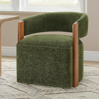 KISLOT Upholstered Dining Chairs Set of 2, Barrel Modern Dining Room Chairs with Casters, Kitchen Side Wooden Armchair with Fabric Cushion Seat for Bedroom, Livingroom, Reading Room, Green, 2 Boxs