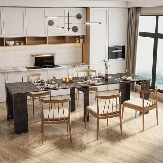 Dining Table for 10-12 People, 118.5" Multifunctional Extendable Kitchen Table for Home Dining Room, Modern Dining Table Large Long Dining Room Table for Big Family Restaurant Furniture, Marble