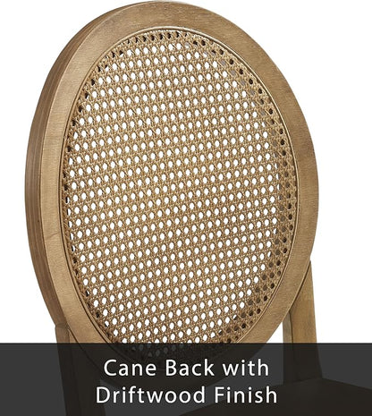 Crosley Furniture Katia Traditional Oval Cane-Back Counter Height Stool Set of 2, Upholstered Bar Stools, Driftwood/Crème