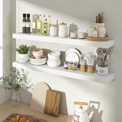 Acovy 36 Inch Floating Shelves for Wall 2 Pack, 36" Wall Shelves for Books, Storage, Decor, Wall Mounted Floating Shelf with Invisible Brackets for Kitchen, Living Room, White