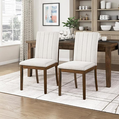 Lexicon Kitchen & Dining Room Chairs, Dining Chairs Set of 2, Fabric Upholstered Dining Chairs, Rubberwood Armless Dining Chairs, Modern Dining Chair, Easy Assembly, Chestnut/Beige