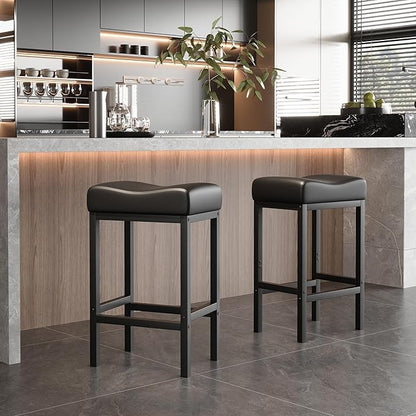 Monhey 30 Inch Bar Stools Set of 2 - Counter Height Bar Stools with Soft Leather Seat, 300LB Heavy Duty Backless Padded Barstool Chair Easy Assembly for Modern Kitchen Island Counter (Black)