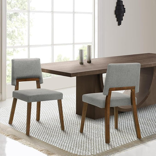 Armen Living Channell Wood Dining Chair in Walnut Finish with Charcoal Fabric - Set of 2