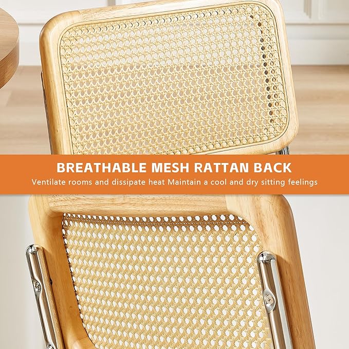 Rattan Back Velvet Dining Chair Set of 2 Modern Stainless Chrome Base Armless Upholstered Side Chair for Dining Room, Kitchen Island, Beige
