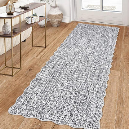 Imitation Braided Collection-Print Hallway Runner Rug 2x6 Non Slip Washable Area Rug, Soft Low Pile Farmhouse Rustic Carpet Foldable Indoor Mat for Laundry Room, Kitchen, Bathroom, Entrance