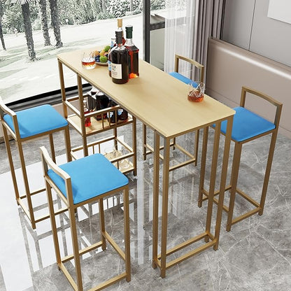 5-Piece Bar Height Table and Chairs Set - Gold Frame Bar Table with Storage & Sponge-Cushioned Chairs,Kitchen Table, Kitchen Island Seating, or Dining Table Set (Gold,Light Beige,Navy Multi)