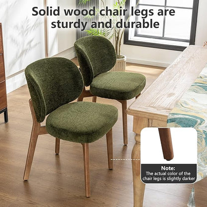 YOUNIKE Olive Green Dining Chair with High Back Set of 4 Mid Century Modern Kitchen Chair Boucle Fabric Upholstered Armless Accent Chair 20" Wide Padded Seat with Wooden Legs for Living Room Bedroom