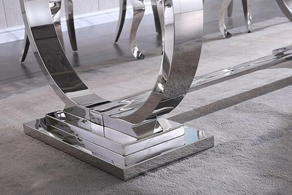 68" White Silver Marble Dining Table, Modern Kitchen Table with 0.79" Faux Marble Tabletop and Mirrored Stainless Steel Frame, Luxurious Rectangular Dining Room Table for Kitchen(No Chairs)