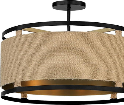 Minka Lavery 3869-726 Windward Passage Semi-Flush, 4-Light, 240 Total Watts, 20.5-in H x 14.13-in W, Coal Black and Soft Brass