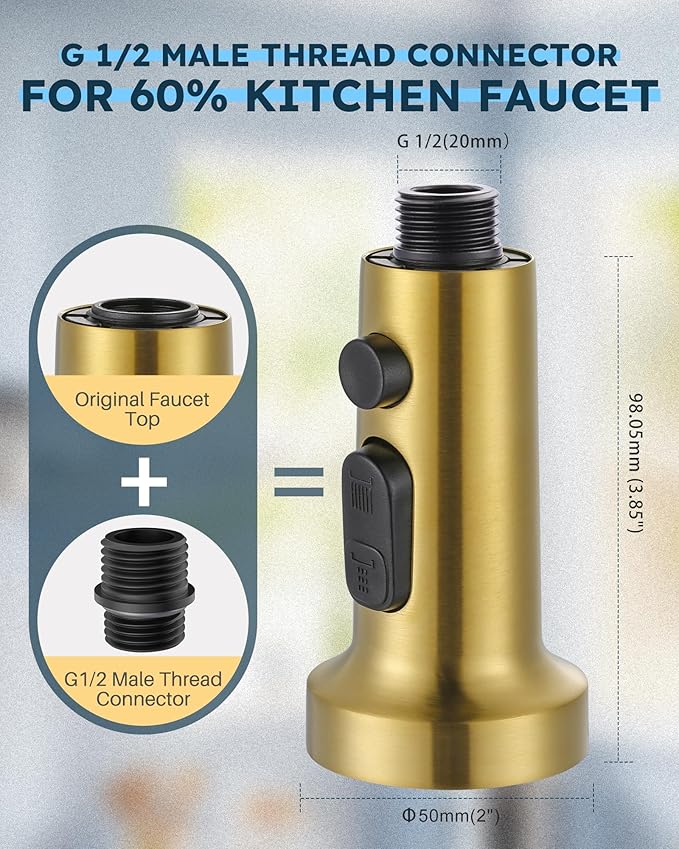 Stainless Steel Kitchen Faucet Head: ARCORA 3-Function Kitchen Faucet Head Replacement with 13 Adapters - Brushed Gold Pull Down Spray Head Compatible with Moen, Delta, American Standard Faucets