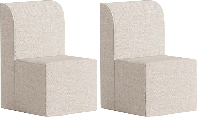 Modern Linen Upholstered Armless Dining Chair Set of 2, Comfortable Dining Room Chair Side Leisure Chairs with Mid Back for Dining Room Kitchen Bedroom Reading Room, No Assemble, Beige