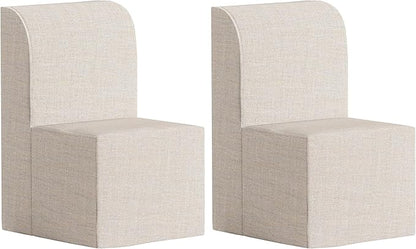 Modern Linen Upholstered Armless Dining Chair Set of 2, Comfortable Dining Room Chair Side Leisure Chairs with Mid Back for Dining Room Kitchen Bedroom Reading Room, No Assemble, Beige