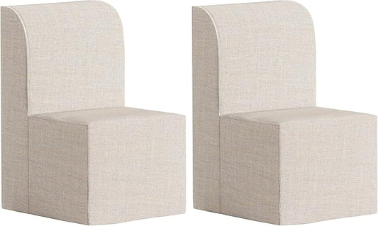 Modern Linen Upholstered Armless Dining Chair Set of 2, Comfortable Dining Room Chair Side Leisure Chairs with Mid Back for Dining Room Kitchen Bedroom Reading Room, No Assemble, Beige