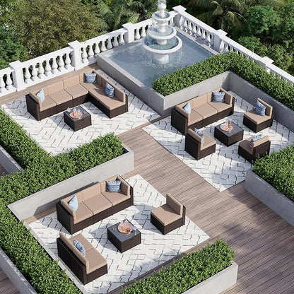 Aoxun 7 Piece Patio Furniture Set, All-Weather Wicker Outdoor Furniture 6 Seats Patio Conversation Sets with Storage Coffee Table, Outdoor Sectional Sofas for Backyard Garden(Brown/Khaki)