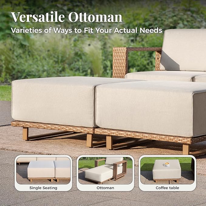 MIXPATIO 8 Pieces Outdoor Patio Furniture Set, Yellow Wicker Rattan Modular Sofa Couch, Sectional Patio Conversation Set with 10" Extra Thick Cushions, Low Profile Deck Backyard Lawn Furniture